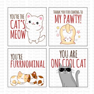 Cat Birthday Party Favor Tags, Instant Download Party Favors, Kitty Cat Party Printables, Kitten Party Thank You Cards, Printable Favor Tags