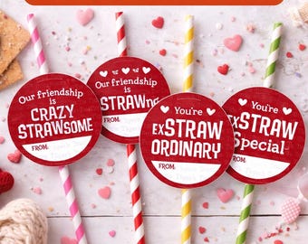 Crazy Straw Round Printable Valentine's Day Cards
