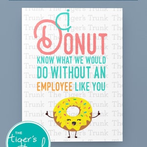 Cartão de agradecimento para funcionários para impressão, cartão de agradecimento em formato de donut para download instantâneo, presente de reconhecimento no local de trabalho, nota engraçada de gratidão ao colega de trabalho