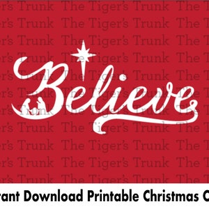 Tarjetas navideñas Believe, descarga digital instantánea del Niño Jesús, tarjetas de felicitación DIY con escenas de la Natividad, tarjetas navideñas cristianas, saludos de temporada