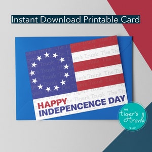 Happy Independence Day Printable Card, 4th of July Instant Download, Fourth of July Gift, American Flag Art, Patriotic Digital, USA Card