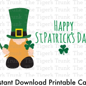 Carte de voeux imprimable Leprechaun St Patricks Day, carte de vœux festive irlandaise verte, cadeau bricolage St Paddys Day, téléchargement numérique