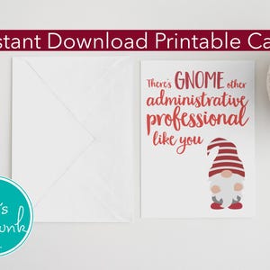 Cartão de agradecimento profissional administrativo para impressão, tema Gnome para download instantâneo, agradecimento digital engraçado do dia do administrador, presente para funcionários do escritório