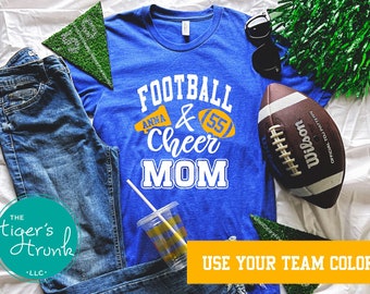 Football and Cheer Mom Shirt, Football Mom, Football Shirt, End of the Year Gifts, School Spirit Cheerleading Shirts, Custom Game Day