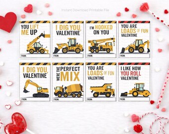 Construction Truck Square Printable Valentine's Day Cards