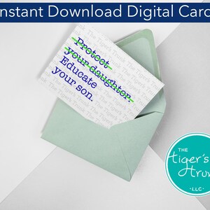 Cartão Feminista para Download Instantâneo, Eduque Seu Filho para Imprimir, Arte Digital de Igualdade de Gênero, Saudação de Justiça Social, Cartão de Declaração de Ativista