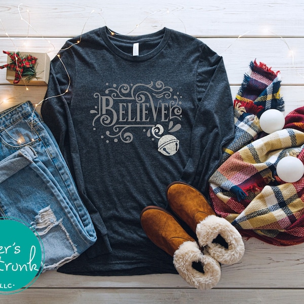 Tone on Tone Matching Believe in Santa Claus Xmas Shirt, Aesthetic Believe Christmas Shirt, Monochromatic Family Christmas Train Shirts