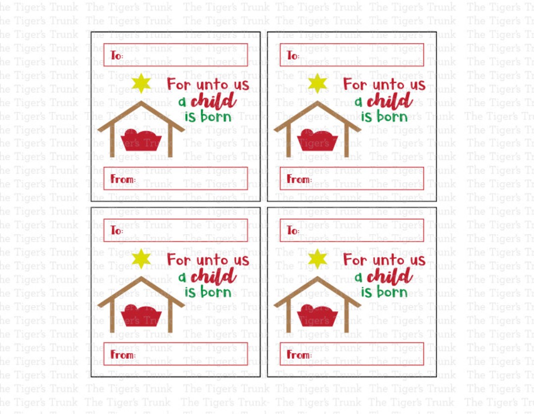 For Unto Us a Child is Born Printable Christmas Gift Tags, Nativity ...