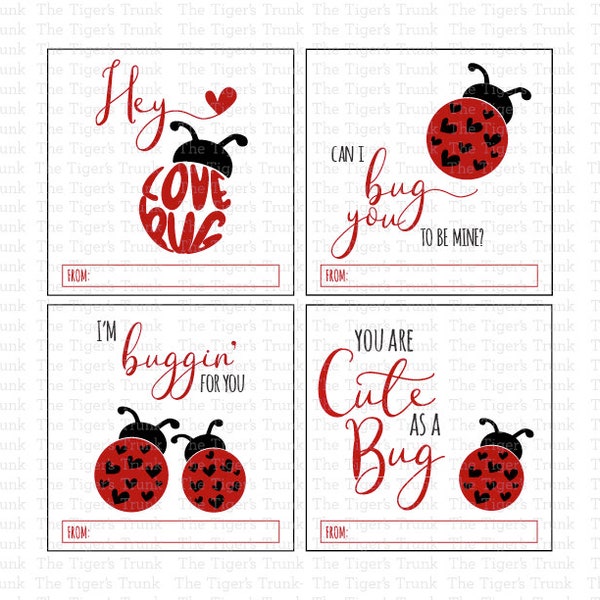 DIY Valentine Printables, Popular Digital Download Bug Theme Gifts, Ladybug Valentine's Day Card, Instant Download Vday Cards for School