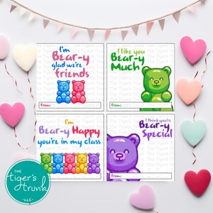 Printable Valentine Tags for Kids, Sweet Bear Designs, Instant Download, DIY Treat Tags for Classroom Exchange, Fun Kids Valentine Tags