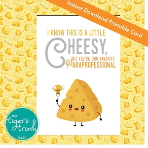 Tarjeta de agradecimiento para paraprofesionales imprimible, chiste cursi de descarga instantánea, PDF de agradecimiento divertido, regalo para el personal en el Día del Paraprofesional.
