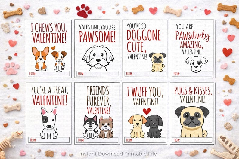 Puppy Dog Printable Valentine's Day Cards - Etsy