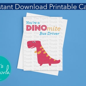 Sei un regalo per la giornata di apprezzamento per l'autista di scuolabus DINOmite, biglietto digitale stampabile, regalo per l'autista di scuolabus a tema dinosauro, biglietto di ringraziamento scaricabile