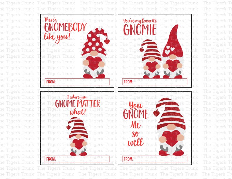 Printable Valentine Tags My Favorite Gnomie Printable | Etsy