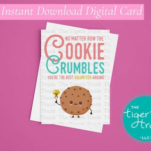 Presentes de agradecimento a voluntários, cartão de biscoito digital, cartão de reconhecimento de voluntário para impressão, download instantâneo com tema de biscoito, agradecimento a voluntários