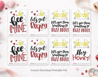 Bee Valentine's Day Cards, Kids Classroom Valentines (Digital Download)