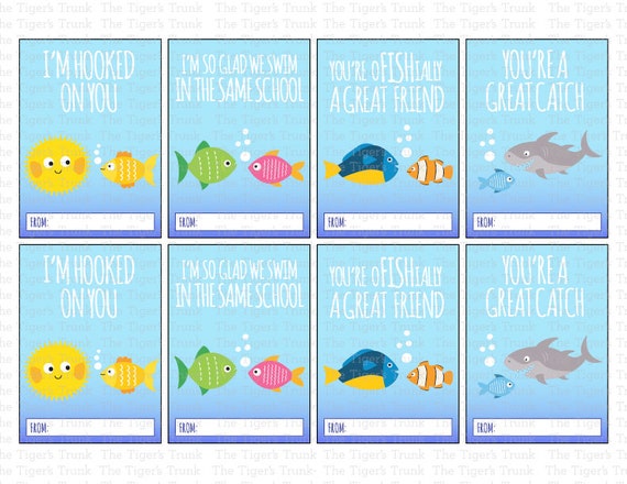 Cute Fish Cracker Valentine, Fishing Valentines, Instant Download