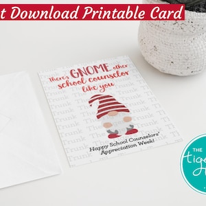 Biglietto di ringraziamento stampabile per consulente, download immediato di Ringraziamento a tema gnomo, regalo per consulente scolastico, biglietto di riconoscimento digitale per consulente