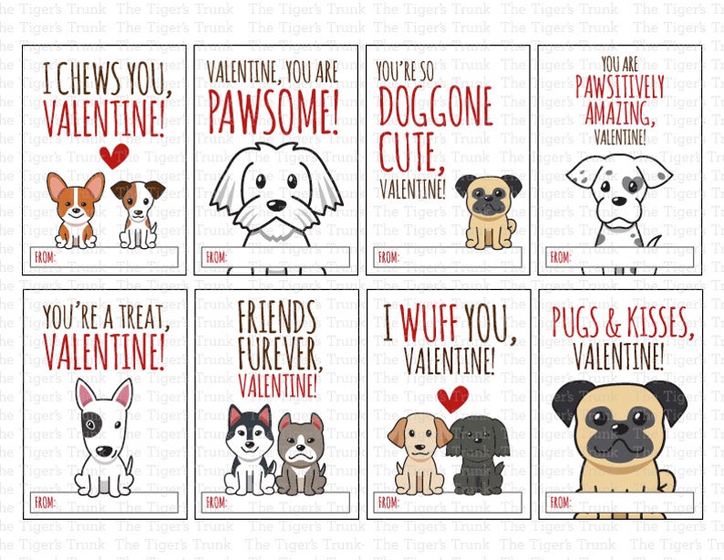 Puppy Valentines Printable Valentine Cards for Kids - Etsy