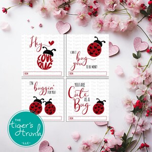 Etichette stampabili a forma di coccinella per San Valentino, graziose etichette regalo a tema insetto, scambio fai da te in classe, download immediato, divertenti etichette per sacchetti di dolcetti di San Valentino per bambini