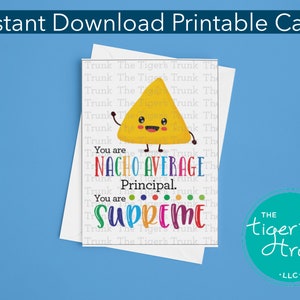 Tarjeta de agradecimiento imprimible para el director, descarga instantánea con temática de nachos, divertida tarjeta de agradecimiento, formato PDF, regalo escolar DIY, Semana del Director