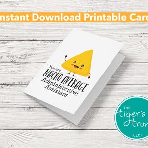 Afdrukbare waarderingskaart administratief medewerker, direct downloaden Nacho-thema, grappige Admin Day digitaal bedankje, cadeau kantoorpersoneel