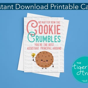 Afdrukbare waarderingskaart adjunct-directeur, Cookie-thema direct downloaden, grappig bedankkaartje, pdf-indeling Admin Week, DIY-schoolcadeau
