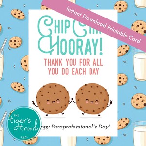 Cartão de agradecimento para profissionais para impressão, tema de biscoito para download instantâneo, cartão de agradecimento Chip Chip Hooray, presente para funcionários, impressão em PDF em casa