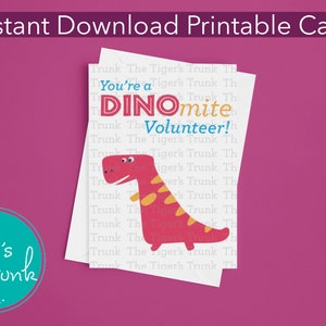 Regali a tema dinosauro per il riconoscimento dei volontari, biglietto di ringraziamento per volontari DINOmite, biglietto di dinosauro stampabile per la settimana di apprezzamento dei volontari