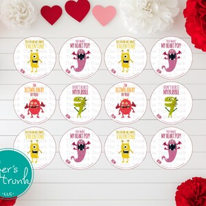Printable Valentine Stickers, Round Valentine Labels, Instant Download, Funny Bubble Valentine Tags, Classroom Non Candy Valentine Stickers