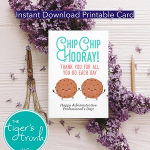 Cartão de agradecimento profissional administrativo para impressão, tema de cookie para download instantâneo, agradecimento digital engraçado do dia do administrador, presente para funcionários do escritório