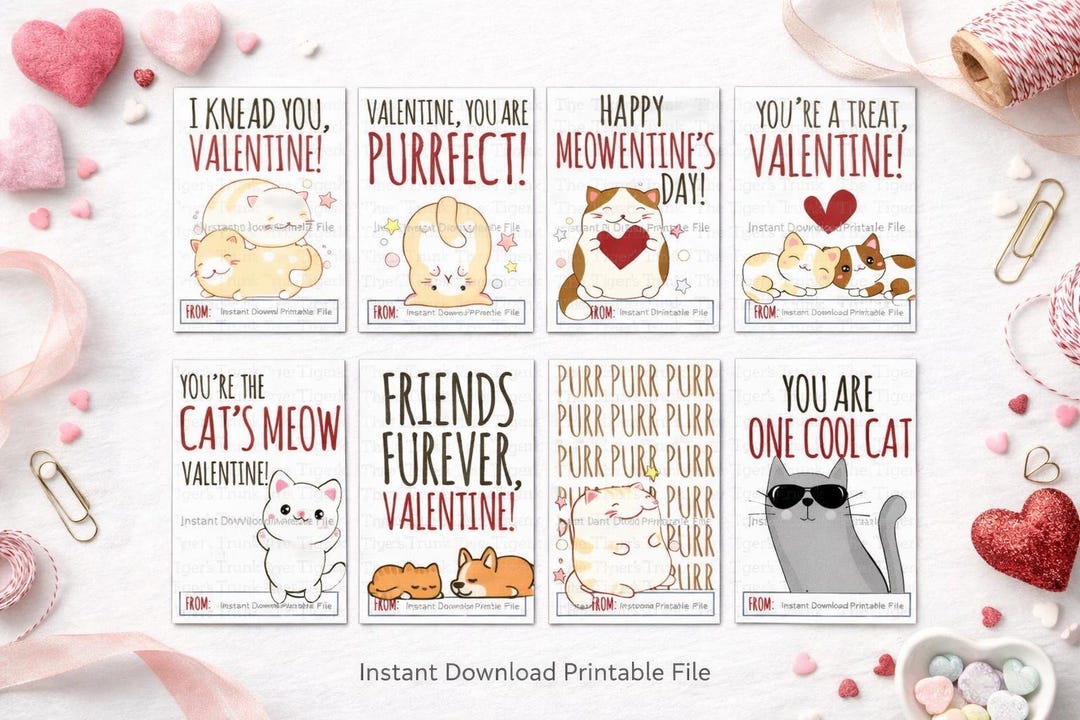 Funny Cat Valentine's Day Cards, Classroom Exchange (PDF Pattern - Etsy
