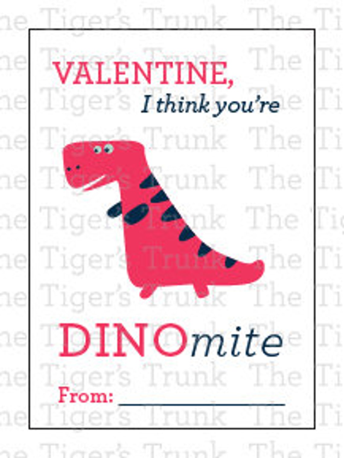 Printable Valentines Card for Kids Dinosaur Printable | Etsy