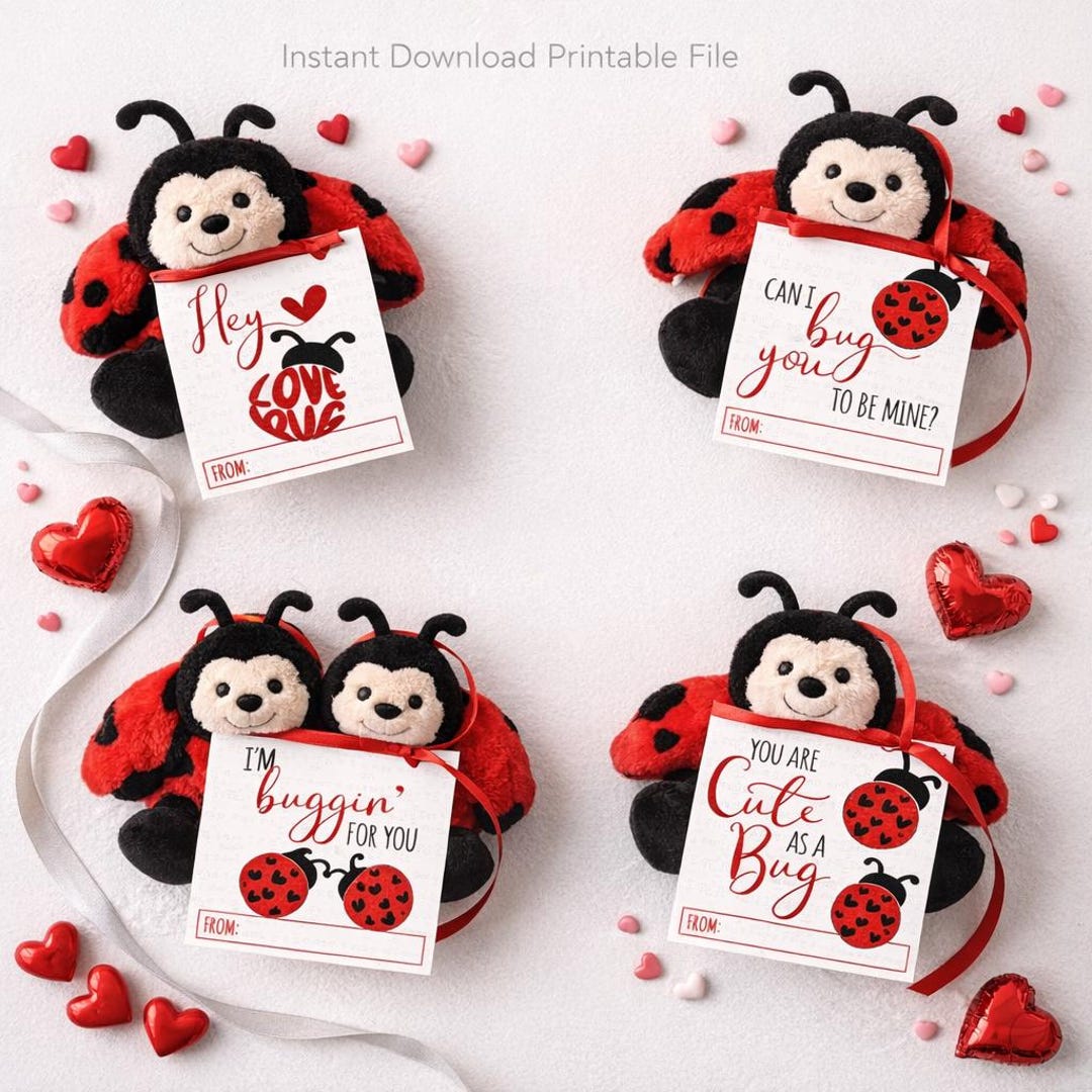 Ladybug Valentine Cards for Kids, Love Bug Printables (digital Download ...
