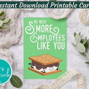Carte de remerciement imprimable pour employé, carte de remerciement S'mores à téléchargement immédiat, cadeau de reconnaissance sur le lieu de travail, note de gratitude drôle de collègue