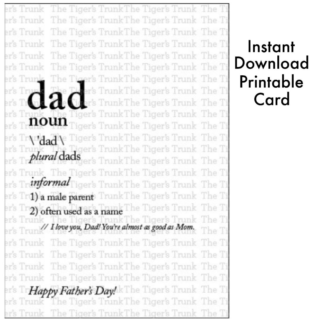 Funny Dad Definition Card, Printable Fathers Day Card for Dad Instant Download, Digital Download