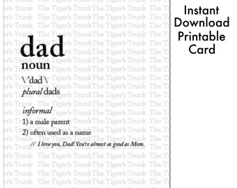 Carte de définition drôle de papa, carte imprimable de fête des pères pour papa téléchargement immédiat, téléchargement numérique, carte de fête des pères pour mari, carte mignonne