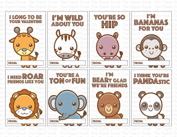 Printable Valentines Card for Kids Zoo Animal Valentines Day