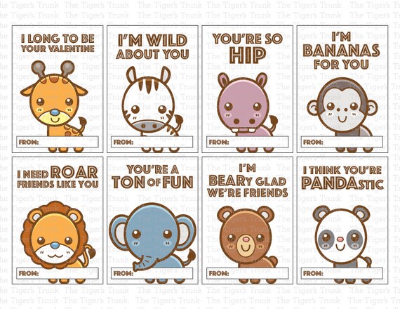 Printable Valentines Card for Kids Zoo Animal Valentines Day