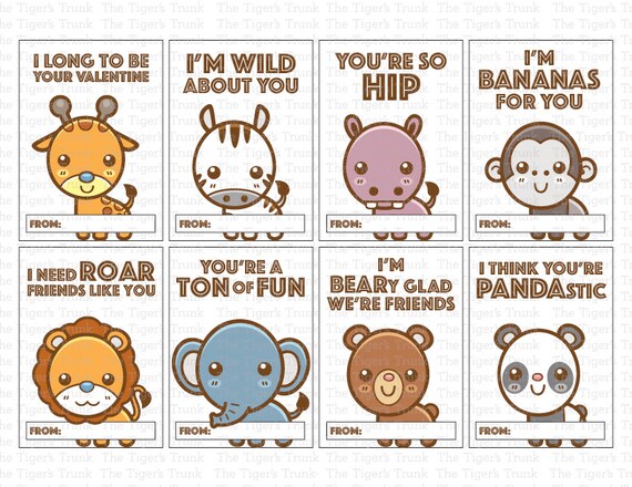 Printable Valentines Card for Kids Zoo Animal Valentines Day