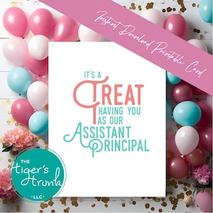 Afdrukbare waarderingskaart adjunct-directeur, traktatie-thema direct downloaden, grappig bedankkaartje, pdf-formaat, DIY-schoolcadeau, Admin Week