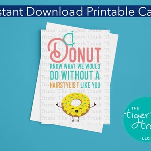 Regalo ciambella parrucchiere, biglietto di ringraziamento stampabile, regalo cosmologo a tema ciambella, biglietto di apprezzamento ciambella parrucchiere, regalo estetista