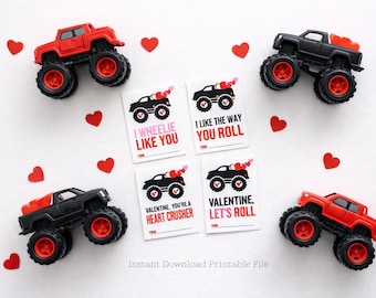 Monster Truck Printable Valentine's Day Cards
