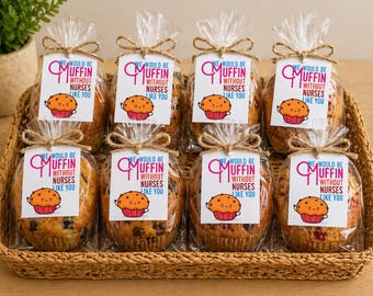Muffin Nurse Appreciation Gift Tags Printable, Nurse Thank You Tags, Healthcare Worker Gift Idea, Instant Download Muffin Tag