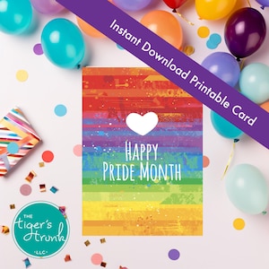Carte imprimable du mois heureux de la fierté, PDF à téléchargement immédiat aux couleurs vives de l'arc-en-ciel, carte d'affirmation LGBTQ+, note-cadeau de célébration de la fierté alliée