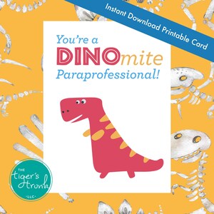 Cartão de agradecimento para profissionais para impressão, tema de dinossauro DINOmite, download instantâneo em PDF, presente para funcionários da escola, cartão do dia dos profissionais para profissionais