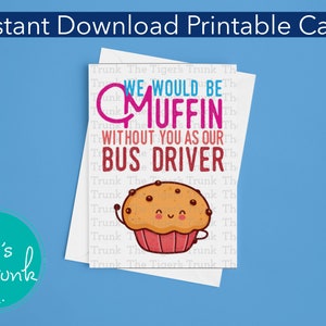 Biglietto stampabile a tema colazione per apprezzamento dell'autista dello scuolabus, biglietto di apprezzamento per i muffin, biglietto di ringraziamento con download immediato per prodotti da forno