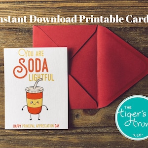 Afdrukbare waarderingskaart schoolhoofd, themakaart frisdrank direct downloaden, grappige bedankkaart, pdf-formaat, DIY-schoolcadeau, schoolhoofdweek