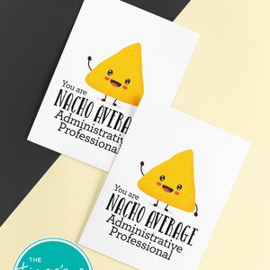 Tarjeta de agradecimiento para profesionales administrativos imprimible, descarga instantánea con tema de Nacho, divertida tarjeta de agradecimiento digital para el Día del Administrador, regalo para el personal de oficina.
