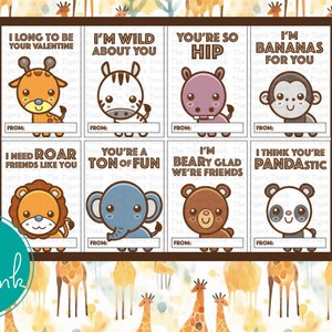 Printable Zoo Animal Valentine&#39;s Day Cards for School (Digital Download)